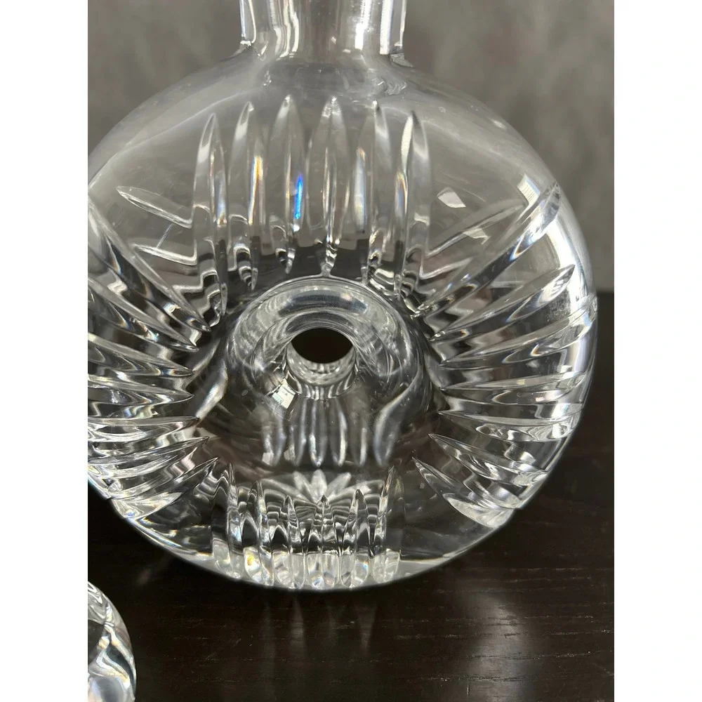 Vintage Cut Crystal Donut Round Decanter with Stopper Clear Glass Barware